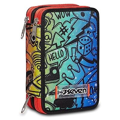 Seven Federmäppchen Kinder, Mäppchen Junge mit Inhalt, Federtasche Schule 3 Fächer, Schüleretui, groß mit Blei- und Filzstiften, rot/blau Seven Federmäppchen Kinder, Mäppchen Junge mit Inhalt, Federtasche Schule 3 Fächer, Schüleretui, groß mit Blei- und Filzstiften, rot/blau