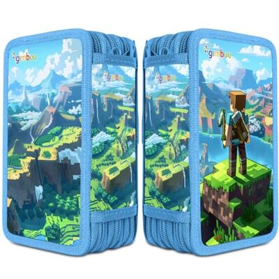 gimboo Schulmäppchen mit Zubehör/Federmäppchen mit großem Fassungsvermögen/Mit 3 Fächer/Federtasche Federmäppchen Stifteetui/Motiv Computerspiel/Farbe: Blau/Für Kinder Jungen Mädchen gimboo Schulmäppchen mit Zubehör/Federmäppchen mit großem Fassungsvermögen/Mit 3 Fächer/Federtasche Federmäppchen Stifteetui/Motiv Computerspiel/Farbe: Blau/Für Kinder Jungen Mädchen