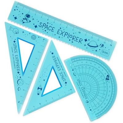 LEGAMI Geometrie Set, Set mit 15 cm Lineal, 10 cm 60° Quadrat, 180° Winkelmesser für die Schule, inkl. Koffer, flexibles Material, Space-Motiv LEGAMI Geometrie Set, Set mit 15 cm Lineal, 10 cm 60° Quadrat, 180° Winkelmesser für die Schule, inkl. Koffer, flexibles Material, Space-Motiv