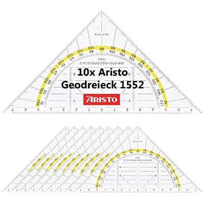 Aristo AR1552 Geodreieck (Hypotenuse 16 cm, Tuschenoppen, Facette an der Hypotenuse, Plexiglas mit Tiefenprägung, Made in Austria) transparent, 10 Stück Aristo AR1552 Geodreieck (Hypotenuse 16 cm, Tuschenoppen, Facette an der Hypotenuse, Plexiglas mit Tiefenprägung, Made in Austria) transparent, 10 Stück