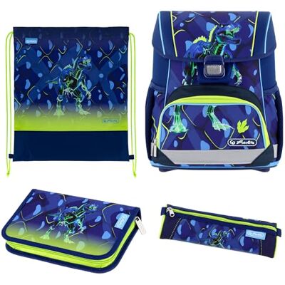 Herlitz Schulranzen Set 4-teilig Loop T.Rex Explorer Blau Grün 17 L Ergonomischer Tornister mit geringem Gewicht 1. Klasse Junge Mädchen Kinder Herlitz Schulranzen Set 4-teilig Loop T.Rex Explorer Blau Grün 17 L Ergonomischer Tornister mit geringem Gewicht 1. Klasse Junge Mädchen Kinder