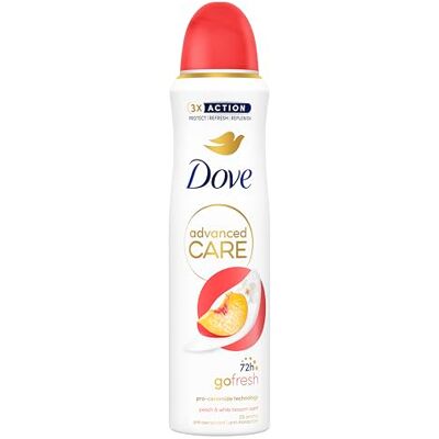 Dove Deospray Advanced Care Go Fresh Pfirsich, mit feuchtigkeitsspendender und hautfreundlicher Formel, ohne Alkohol, trockene Haut bis zu 72 Stunden, Deodorant für Damen und Herren, 6 Stück à 150 ml Dove Deospray Advanced Care Go Fresh Pfirsich, mit feuchtigkeitsspendender und hautfreundlicher Formel, ohne Alkohol, trockene Haut bis zu 72 Stunden, Deodorant für Damen und Herren, 6 Stück à 150 ml