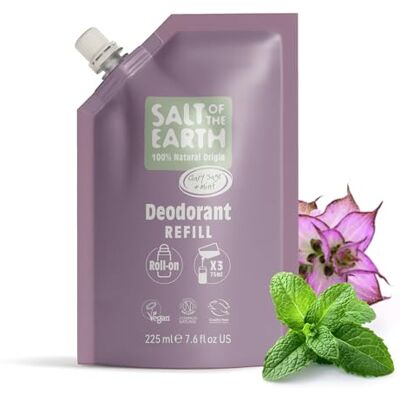 Salt Of the Earth – Nachfüllbeutel für natürlichen Deo-Roller, 3 Anwendungen – Muskatellersalbei & Minze – Vegan, langanhaltender Schutz 225ml Salt Of the Earth – Nachfüllbeutel für natürlichen Deo-Roller, 3 Anwendungen – Muskatellersalbei & Minze – Vegan, langanhaltender Schutz 225ml