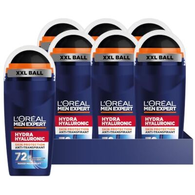 L'Oreal Paris L'Oréal Men Expert 72H Hyaluron Deoroller für Männer, Deo Roll-On gegen Schweißgeruch, Schwitzen, Achselnässe und weiße Rückstände, Herren Anti-Transpirant Deo, alkoholfrei, Hydra Hyaluronic, 6x 50 ml L'Oreal Paris L'Oréal Men Expert 72H Hyaluron Deoroller für Männer, Deo Roll-On gegen Schweißgeruch, Schwitzen, Achselnässe und weiße Rückstände, Herren Anti-Transpirant Deo, alkoholfrei, Hydra Hyaluronic, 6x 50 ml