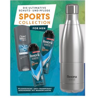 Rexona Geschenkset für Männer Sports Collection Pflegeset mit 2x Anti Transpirant (2x 150 ml), Pflegedusche (250 ml) und einer Trinkflasche aus Edelstahl (750 ml) Rexona Geschenkset für Männer Sports Collection Pflegeset mit 2x Anti Transpirant (2x 150 ml), Pflegedusche (250 ml) und einer Trinkflasche aus Edelstahl (750 ml)