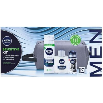 NIVEA MEN Sensitive Geschenkset für Männer, Geschenkset mit Rasierschaum 200 ml, After Shave Balsam 100 ml, Deodorant für Männer Black & White 50 ml und kostenlose Reisetasche inklusive NIVEA MEN Sensitive Geschenkset für Männer, Geschenkset mit Rasierschaum 200 ml, After Shave Balsam 100 ml, Deodorant für Männer Black & White 50 ml und kostenlose Reisetasche inklusive