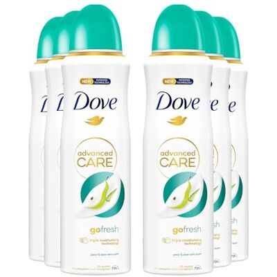 Dove Advanced Care Go Fresh Birne und Aloe Vera, mit feuchtigkeitsspendender und hautfreundlicher Formel, ohne Alkohol, trockene Haut bis zu 72 Stunden, Deodorant für Damen und Herren, 6 Stück à 200 Dove Advanced Care Go Fresh Birne und Aloe Vera, mit feuchtigkeitsspendender und hautfreundlicher Formel, ohne Alkohol, trockene Haut bis zu 72 Stunden, Deodorant für Damen und Herren, 6 Stück à 200