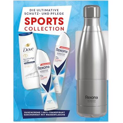 Rexona Geschenkset für Frauen Sports Collection Pflegeset mit 2x Anti Transpirant (2x 150 ml), Duschcreme (225 ml) und einer Trinkflasche aus Edelstahl (750 ml) Rexona Geschenkset für Frauen Sports Collection Pflegeset mit 2x Anti Transpirant (2x 150 ml), Duschcreme (225 ml) und einer Trinkflasche aus Edelstahl (750 ml)