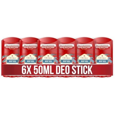 Old Spice Deep Sea Deostick für Männer, 6x50ml, 24/7 Frischhh bei täglicher Anwendung, langanhaltender Duft in Parfumqualität, Schutz vor Gerüchen, Ohne Aluminiumsalze, unsichtbar auf Schwarz und Weiß Old Spice Deep Sea Deostick für Männer, 6x50ml, 24/7 Frischhh bei täglicher Anwendung, langanhaltender Duft in Parfumqualität, Schutz vor Gerüchen, Ohne Aluminiumsalze, unsichtbar auf Schwarz und Weiß