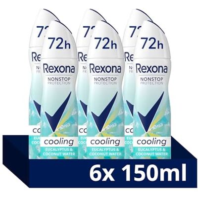 Rexona Nonstop Protection Anti Transpirant Spray Eucalyptus & Coconut Water Scent Deo mit 72 Stunden Schutz vor Schweiß und Körpergeruch 6x150ml DO Rexona Nonstop Protection Anti Transpirant Spray Eucalyptus & Coconut Water Scent Deo mit 72 Stunden Schutz vor Schweiß und Körpergeruch 6x150ml DO