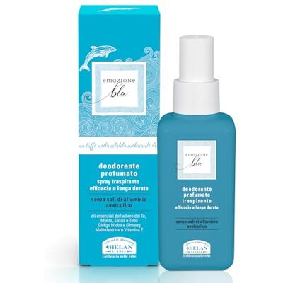 Helan Emozione Blu Deodorant für Damen und Herren, atmungsaktiv, alkoholfreies Spray für empfindliche Haut, ohne Aluminiumsalze mit frischem Duft, mit ätherischen Ölen von Ihnen, Salbei und Thymian Helan Emozione Blu Deodorant für Damen und Herren, atmungsaktiv, alkoholfreies Spray für empfindliche Haut, ohne Aluminiumsalze mit frischem Duft, mit ätherischen Ölen von Ihnen, Salbei und Thymian