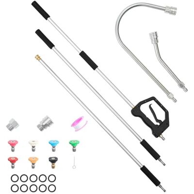 VEVOR Teleskopstab für Hochdruckreiniger 2775 mm 3-TLG., Hochdruckreiniger-Verlängerungsstäben 276 bar, inkl. 7 Düsen, Schlauchadapter, Tragegurt & Aufbewahrungstasche, für Wände, Dachrinnen VEVOR Teleskopstab für Hochdruckreiniger 2775 mm 3-TLG., Hochdruckreiniger-Verlängerungsstäben 276 bar, inkl. 7 Düsen, Schlauchadapter, Tragegurt & Aufbewahrungstasche, für Wände, Dachrinnen