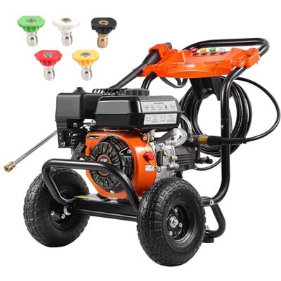 VEVOR Benzin-Hochdruckreiniger, 3500 PSI 10 L/min, 2,6 GPM Terrassenreinger mit Aluminiumpumpe, Hochdruckpistole & Verlängerungsstab, 5-Düsen-Set, für Autos, Zäune, Häuser, Einfahrten, Terrassen VEVOR Benzin-Hochdruckreiniger, 3500 PSI 10 L/min, 2,6 GPM Terrassenreinger mit Aluminiumpumpe, Hochdruckpistole & Verlängerungsstab, 5-Düsen-Set, für Autos, Zäune, Häuser, Einfahrten, Terrassen
