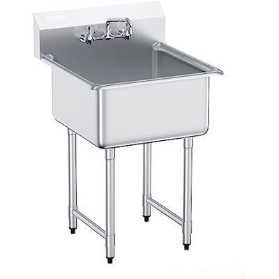 VEVOR Edelstahl Spültisch Gewerbliches Spülbecken 686 x 610 x 1041 mm mit Wasserhahn, 104 kg Tragfähigkeit VEVOR Edelstahl Spültisch Gewerbliches Spülbecken 686 x 610 x 1041 mm mit Wasserhahn, 104 kg Tragfähigkeit