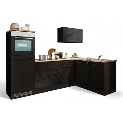 Stella Trading Jazz 6 Moderne Eckküche ohne Elektrogeräte in Schwarz matt, Lanzelot Eiche Optik Geräumige Küchenzeile in L-Form mit viel Stauraum 260 x 200 x 60 cm (B/H/T) Stella Trading Jazz 6 Moderne Eckküche ohne Elektrogeräte in Schwarz matt, Lanzelot Eiche Optik Geräumige Küchenzeile in L-Form mit viel Stauraum 260 x 200 x 60 cm (B/H/T)