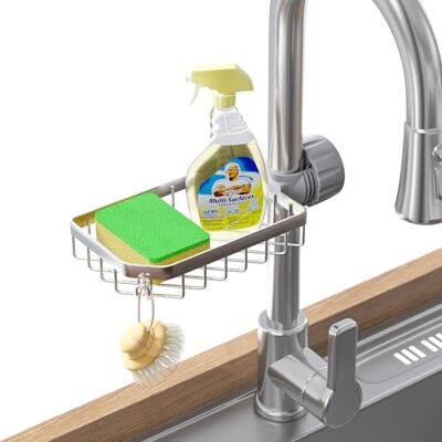 LONIN BFDYY Schwammhalter über Wasserhahn, Küchenspüle, Organizer, Edelstahl, abnehmbar, hängendes Wasserhahn-Abflussgestell für Badezimmer, Schrubber, Seife, Chrom LONIN BFDYY Schwammhalter über Wasserhahn, Küchenspüle, Organizer, Edelstahl, abnehmbar, hängendes Wasserhahn-Abflussgestell für Badezimmer, Schrubber, Seife, Chrom