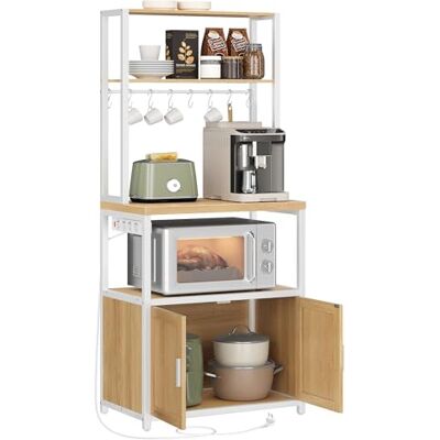 VASAGLE Küchenregal mit Steckdosen, Küchenschrank, 90 cm hoher Arbeitsplatte, Standregal mit 8 Haken, 40 x 60 x 170 cm, goldeichenfarben-wolkenweiß KKS058Y02 VASAGLE Küchenregal mit Steckdosen, Küchenschrank, 90 cm hoher Arbeitsplatte, Standregal mit 8 Haken, 40 x 60 x 170 cm, goldeichenfarben-wolkenweiß KKS058Y02