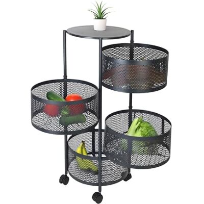 Relaxdays Küchenwagen, 4 drehbare Fächer, HxD: 75 x 34 cm, Metall, 2 Bremsen, Rollwagen Küche & Bad, Rollregal, schwarz Relaxdays Küchenwagen, 4 drehbare Fächer, HxD: 75 x 34 cm, Metall, 2 Bremsen, Rollwagen Küche & Bad, Rollregal, schwarz