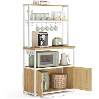 VASAGLE Küchenregal mit Steckdosen, Küchenschrank, 90 cm hoher Arbeitsplatte, Standregal mit 8 Haken, 40 x 80 x 170 cm, goldeichenfarben-wolkenweiß KKS059YA02 VASAGLE Küchenregal mit Steckdosen, Küchenschrank, 90 cm hoher Arbeitsplatte, Standregal mit 8 Haken, 40 x 80 x 170 cm, goldeichenfarben-wolkenweiß KKS059YA02