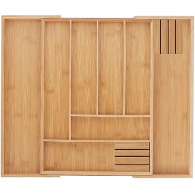 Relaxdays Besteckkasten Bambus, ausziehbar, 6-8 Fächer, 2 Messerblöcke, HBT: 5x32x43 cm, Schubladeneinsatz Küche, Natur Relaxdays Besteckkasten Bambus, ausziehbar, 6-8 Fächer, 2 Messerblöcke, HBT: 5x32x43 cm, Schubladeneinsatz Küche, Natur