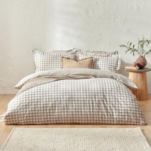 Yard Barton Vichykaro Bettbezug Set – 100% Baumwolle Wendbar Oxford Kissenbezüge Weich & Atmungsaktiv Premium Bettwäsche (Natürlich – Super King – 260x220cm)