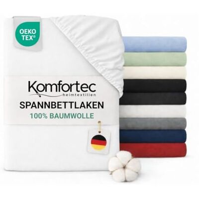 Komfortec Spannbettlaken Jersey 100% Baumwolle – 200x200 cm – 135g/m² – Weich, Atmungsaktiv & Hautfreundlich – Mit Rundumgummi – Oeko-Tex Zertifiziert – Für Boxspring, Topper & Matratzen – Weiß Komfortec Spannbettlaken Jersey 100% Baumwolle – 200x200 cm – 135g/m² – Weich, Atmungsaktiv & Hautfreundlich – Mit Rundumgummi – Oeko-Tex Zertifiziert – Für Boxspring, Topper & Matratzen – Weiß