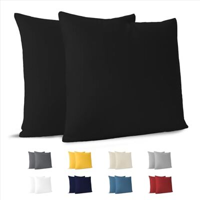 Dreamzie Kissenbezug 60 x 60 cm (Set mit 2) 100% Jersey Baumwolle 150 g/qm Kissenbezüge -Schwarz Für Kissen 60 x 60 cm Kissenhülle Kissenbezug Resistent und Hypoallergen Dreamzie Kissenbezug 60 x 60 cm (Set mit 2) 100% Jersey Baumwolle 150 g/qm Kissenbezüge -Schwarz Für Kissen 60 x 60 cm Kissenhülle Kissenbezug Resistent und Hypoallergen