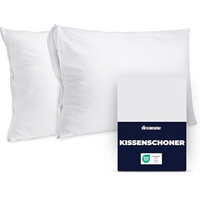 Dreamzie Kissenschoner 50x70 cm 2er Set Wasserdicht Oeko-Tex Milbenschutz für Allergiker, Waschbar 90°C, Ideal für Kinder und empfindliche Haut Dreamzie Kissenschoner 50x70 cm 2er Set Wasserdicht Oeko-Tex Milbenschutz für Allergiker, Waschbar 90°C, Ideal für Kinder und empfindliche Haut