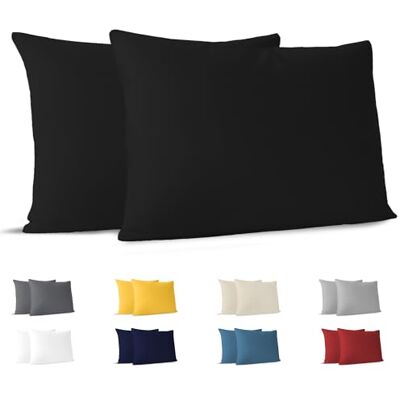 Dreamzie Kissenbezug 50 x 70 cm (Set mit 2) 100% Jersey Baumwolle 150 g/qm Kissenbezüge -Schwarz Für Kissen 50 x 70 cm Kissenhülle Kissenbezug Resistent und Hypoallergen Dreamzie Kissenbezug 50 x 70 cm (Set mit 2) 100% Jersey Baumwolle 150 g/qm Kissenbezüge -Schwarz Für Kissen 50 x 70 cm Kissenhülle Kissenbezug Resistent und Hypoallergen