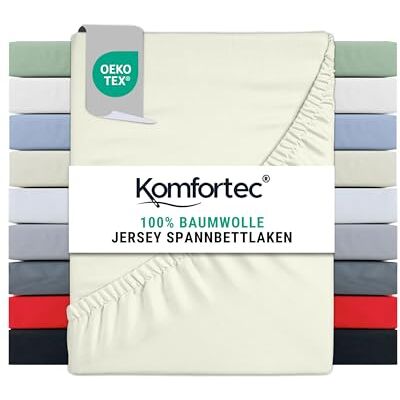 Komfortec Spannbettlaken Jersey 100% Baumwolle – 180x200 cm – 135g/m² – Weich, Atmungsaktiv & Hautfreundlich – Mit Rundumgummi – Oeko-Tex Zertifiziert – Für Boxspring, Topper & Matratzen – Ecru Komfortec Spannbettlaken Jersey 100% Baumwolle – 180x200 cm – 135g/m² – Weich, Atmungsaktiv & Hautfreundlich – Mit Rundumgummi – Oeko-Tex Zertifiziert – Für Boxspring, Topper & Matratzen – Ecru