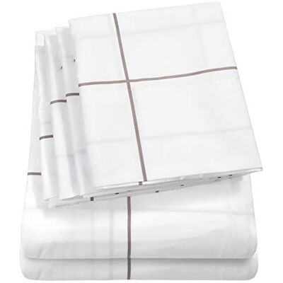 Sweet Home Collection Queen-Bettlaken-Set, 6-teilig, 1500 Supreme Collection, fein gebürstete Mikrofaser, tiefes Taschenbett, 2 zusätzliche Kissenbezüge, Queen-Size-Bett, Weiß (Window Pane White) Sweet Home Collection Queen-Bettlaken-Set, 6-teilig, 1500 Supreme Collection, fein gebürstete Mikrofaser, tiefes Taschenbett, 2 zusätzliche Kissenbezüge, Queen-Size-Bett, Weiß (Window Pane White)