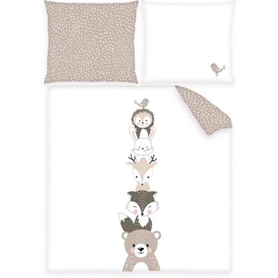 Herding babybest Wiegenbettwäsche, Woodland Crew, Kopfkissenbezug 35 x 40 cm, Bettbezug 80 x 80 cm, Mit Hoteleinschlag, 100% Baumwolle, Weiß/Beige Herding babybest Wiegenbettwäsche, Woodland Crew, Kopfkissenbezug 35 x 40 cm, Bettbezug 80 x 80 cm, Mit Hoteleinschlag, 100% Baumwolle, Weiß/Beige