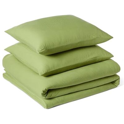Amazon Basics Bettwäsche 200x200 3teilig Vorgewaschene Mikrofaser, Extra Weich mit Knitter-Look, Bügelfrei, Bettbezug 200x200 cm & 2 Kissenbezüge 80x80 cm, Grün Amazon Basics Bettwäsche 200x200 3teilig Vorgewaschene Mikrofaser, Extra Weich mit Knitter-Look, Bügelfrei, Bettbezug 200x200 cm & 2 Kissenbezüge 80x80 cm, Grün