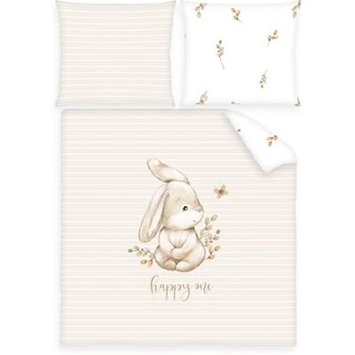Herding babybest Wiegenbettwäsche, Häschen, Kopfkissenbezug 35 x 40 cm, Bettbezug 80 x 80 cm, 100% Baumwolle, Beige Herding babybest Wiegenbettwäsche, Häschen, Kopfkissenbezug 35 x 40 cm, Bettbezug 80 x 80 cm, 100% Baumwolle, Beige