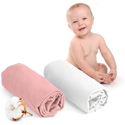 Dreamzie Spannbettlaken 60x120 cm 2er Pack Baumwolle Jersey Weiß und Rose – Elastisch – Mit Rundumgummi – Oeko-Tex Zertifiziert Dreamzie Spannbettlaken 60x120 cm 2er Pack Baumwolle Jersey Weiß und Rose – Elastisch – Mit Rundumgummi – Oeko-Tex Zertifiziert