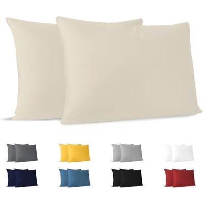 Dreamzie Kissenbezug 40x60 (Set mit 2) 100% Jersey Baumwolle 150 g/qm Kissenbezüge -Beige Für Kissen 40 x 60 cm Kissenhülle Kissenbezug Resistent und Hypoallergen Dreamzie Kissenbezug 40x60 (Set mit 2) 100% Jersey Baumwolle 150 g/qm Kissenbezüge -Beige Für Kissen 40 x 60 cm Kissenhülle Kissenbezug Resistent und Hypoallergen