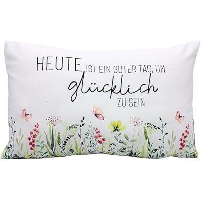 Dekohelden24 Zierkissen Kuschel Kissen mit Wiese/Dekokissen Kopfkissen Heute ist guter Tag, um glücklich zu Sein L/B/H ca. 40 x 13 x 23 cm, 100% Baumwolle Dekohelden24 Zierkissen Kuschel Kissen mit Wiese/Dekokissen Kopfkissen Heute ist guter Tag, um glücklich zu Sein L/B/H ca. 40 x 13 x 23 cm, 100% Baumwolle
