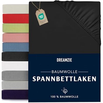 Dreamzie Spannbettlaken 70x190/200cm Baumwolle Oeko Tex Zertifiziert Schwarz 100% Jersey Spannbetttuch 70x190/200 Dreamzie Spannbettlaken 70x190/200cm Baumwolle Oeko Tex Zertifiziert Schwarz 100% Jersey Spannbetttuch 70x190/200