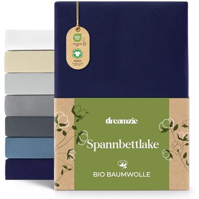 Dreamzie Spannbettlaken 120x200cm cm Premium 150 g/m² 100% Biobaumwolle Jersey Oeko-Tex Spannbetttuch Dunkelblau Dreamzie Spannbettlaken 120x200cm cm Premium 150 g/m² 100% Biobaumwolle Jersey Oeko-Tex Spannbetttuch Dunkelblau