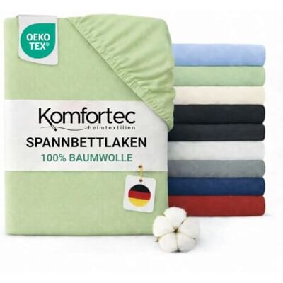 Komfortec Spannbettlaken Jersey 100% Baumwolle – 140x200 cm – 135g/m² – Weich, Atmungsaktiv & Hautfreundlich – Mit Rundumgummi – Oeko-Tex Zertifiziert – Für Boxspring, Topper & Matratzen – Hellgrün Komfortec Spannbettlaken Jersey 100% Baumwolle – 140x200 cm – 135g/m² – Weich, Atmungsaktiv & Hautfreundlich – Mit Rundumgummi – Oeko-Tex Zertifiziert – Für Boxspring, Topper & Matratzen – Hellgrün