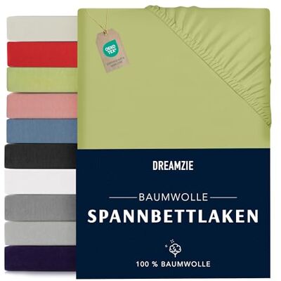 Dreamzie Spannbettlaken 140x190/200cm Baumwolle Oeko Tex Zertifiziert Grün 100% Jersey Spannbetttuch 140x190/200 Dreamzie Spannbettlaken 140x190/200cm Baumwolle Oeko Tex Zertifiziert Grün 100% Jersey Spannbetttuch 140x190/200