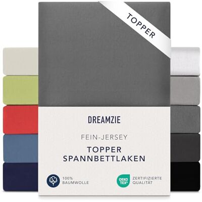 Dreamzie Premium Topper Spannbettlaken 180x200 cm 200x200 cm extra niedriger Seitenhöhe für Topper Topperauflage Spannbetttuch Jersey Baumwolle, 150 g/m² Oeko-TEX Anthrazit Dreamzie Premium Topper Spannbettlaken 180x200 cm 200x200 cm extra niedriger Seitenhöhe für Topper Topperauflage Spannbetttuch Jersey Baumwolle, 150 g/m² Oeko-TEX Anthrazit