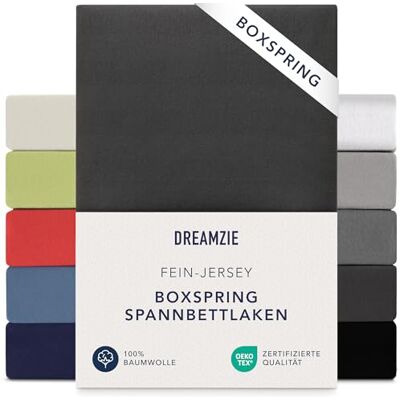 Dreamzie Premium Spannbettlaken 140x200 cm 160x200 cm 37cm Seitenhöhe auch für Boxspringbett & Wasserbett Bettlaken Boxspringbett 100% Jersey Baumwolle, 150 g/m² Oeko-TEX Schwarz Dreamzie Premium Spannbettlaken 140x200 cm 160x200 cm 37cm Seitenhöhe auch für Boxspringbett & Wasserbett Bettlaken Boxspringbett 100% Jersey Baumwolle, 150 g/m² Oeko-TEX Schwarz
