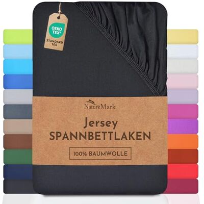 NatureMark Jersey Spannbettlaken, Spannbetttuch 100% Baumwolle in vielen Größen und Farben MARKENQUALITÄT ÖKOTEX Standard 100 140 x 200 cm 160 x 200 cm schwarz NatureMark Jersey Spannbettlaken, Spannbetttuch 100% Baumwolle in vielen Größen und Farben MARKENQUALITÄT ÖKOTEX Standard 100 140 x 200 cm 160 x 200 cm schwarz