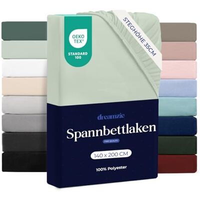 Dreamzie Spannbettlaken 140x200 cm 100% Microfraser Spannbetttuch für Dicke Matratzen bis zu 33 cm Hellgrün Schadstoffgeprüft (Oeko TEX), Bettlaken mit Gummizug Dreamzie Spannbettlaken 140x200 cm 100% Microfraser Spannbetttuch für Dicke Matratzen bis zu 33 cm Hellgrün Schadstoffgeprüft (Oeko TEX), Bettlaken mit Gummizug