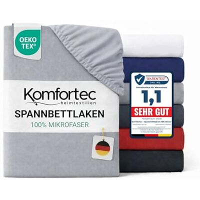 Komfortec Mikrofaser Spannbettlaken 140x200 cm – Weiches Spannbetttuch mit Rundumgummi – Fitted Sheet für Matratzen bis 30 cm – Grau – Oeko-Tex – Pflegeleicht & Hautfreundlich – 90g/m² Komfortec Mikrofaser Spannbettlaken 140x200 cm – Weiches Spannbetttuch mit Rundumgummi – Fitted Sheet für Matratzen bis 30 cm – Grau – Oeko-Tex – Pflegeleicht & Hautfreundlich – 90g/m²