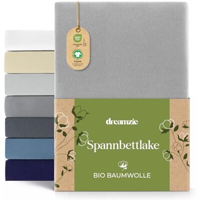 Dreamzie Spannbettlaken 80x200 cm Premium 150 g/m² 100% Biobaumwolle Jersey Oeko-Tex Spannbetttuch Grau Dreamzie Spannbettlaken 80x200 cm Premium 150 g/m² 100% Biobaumwolle Jersey Oeko-Tex Spannbetttuch Grau