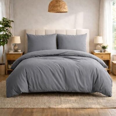 Komfortec Premium Bettwäsche 200x200 mit 2 Kissenbezug 80x80 cm Set aus Gebürstetes Mikrofaser Grau Komfortec Premium Bettwäsche 200x200 mit 2 Kissenbezug 80x80 cm Set aus Gebürstetes Mikrofaser Grau