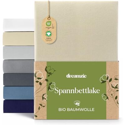 Dreamzie Spannbettlaken 140x200cm 160x200cm cm Premium 150 g/m² 100% Biobaumwolle Jersey Oeko-Tex Spannbetttuch Beige Dreamzie Spannbettlaken 140x200cm 160x200cm cm Premium 150 g/m² 100% Biobaumwolle Jersey Oeko-Tex Spannbetttuch Beige