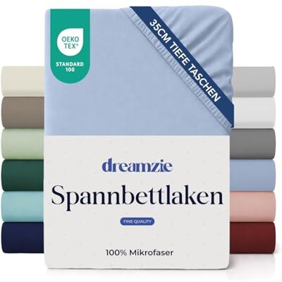 Dreamzie Spannbettlaken 135x190/200cm 35 cm Tiefe Tasche 100% Mikrofaser Bettlaken Blau, Schadstoffgeprüft(Oeko TEX), Bettlaken mit Gummizug Dreamzie Spannbettlaken 135x190/200cm 35 cm Tiefe Tasche 100% Mikrofaser Bettlaken Blau, Schadstoffgeprüft(Oeko TEX), Bettlaken mit Gummizug